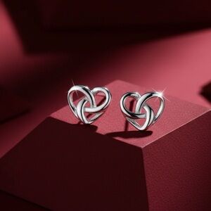 3/$18 Interlocking Heart Sterling Plated Stud Earrings – Celtic Knot Love Symbol